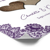 Rustikales Lila Burlap Lace Hochzeitszeichen Poster (Ecke)