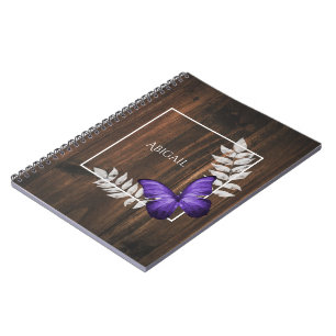 Rustikales Lila Butterfly-Personalisiertes Noteboo Notizblock