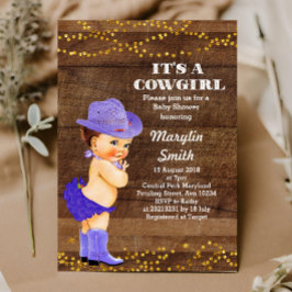 Rustikales Lila Cowgirl Baby Shower Girl Einladung