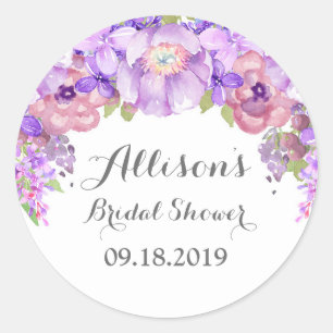 Rustikales Lila florales Brautparty Gevor Tag Runder Aufkleber