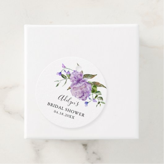 Rustikales Lila florales Brautparty Liebesmarken Geschenkanhänger (Beispiel)