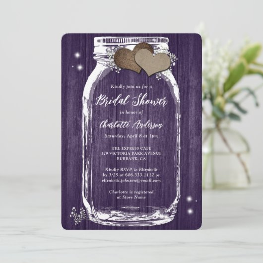 Rustikales Lila Gipskraut Brautparty Einladung (Stehend Vorderseite)