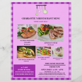 Rustikales Lila Kariertes Restaurant Menü