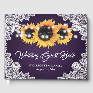 Rustikales Lila Lace Sunflower Wedding Gästebuch
