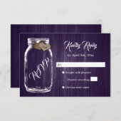 Rustikales Lila Land Holz Herz Mason Jar Wedding RSVP Karte (Vorne/Hinten)