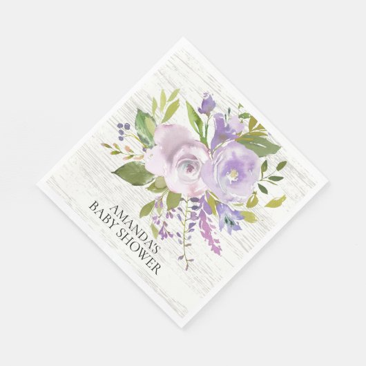 Rustikales Lila Lavendel Blumenduschpapier Napkins Serviette (Ecke)