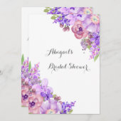 Rustikales lila lila Blumen-Brautparty Einladung (Vorne/Hinten)
