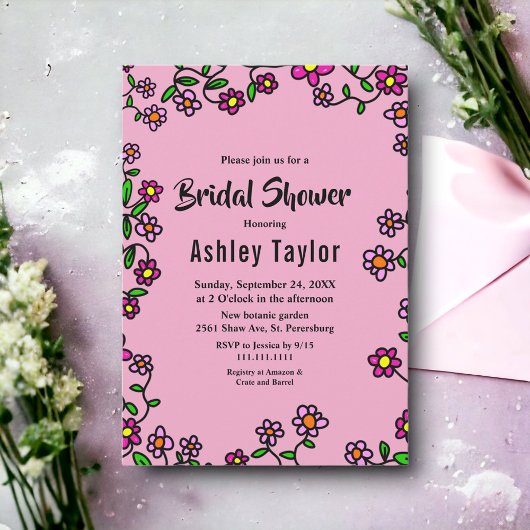 Rustikales Lila Magenta Rose Blumenstrauß Brautpar Einladung