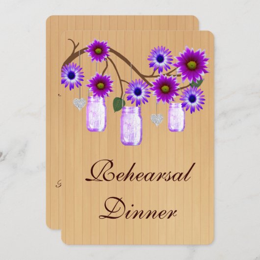 Rustikales Lila Mason Jars Probe Dinner einladen Einladung (Vorne/Hinten)