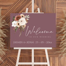 Rustikales Lila Peach floral Wedding Begrüßungszei