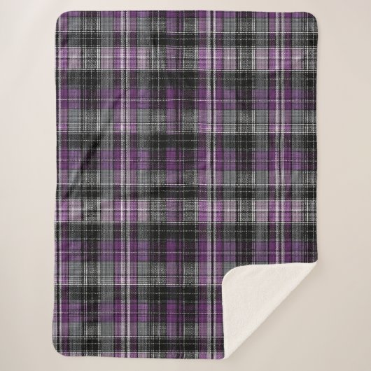 Rustikales lila schwarzes Tartan-Muster Sherpadecke (Vorderseite)
