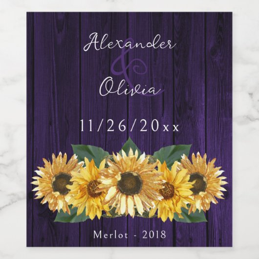 Rustikales Lila Sonnenblumenlabel Weinetikett (Einzelnes Label)