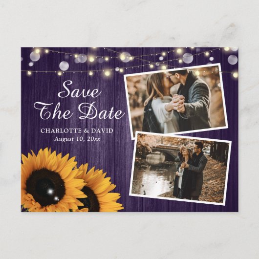 Rustikales Lila Sonnenblumenöl Save the Date Foto Ankündigungspostkarte (Vorderseite)