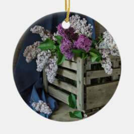 Rustikales Lila und weißes Lilacs Blumenkohl Foto Keramik Ornament