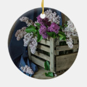 Rustikales Lila und weißes Lilacs Blumenkohl Foto Keramik Ornament (Hinten)