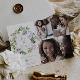 Rustikales Lilac 3 Foto Collage Save the Date