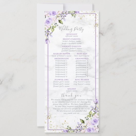 Rustikales Lilac Lavender Gold Marble Floral Progr (Rückseite)