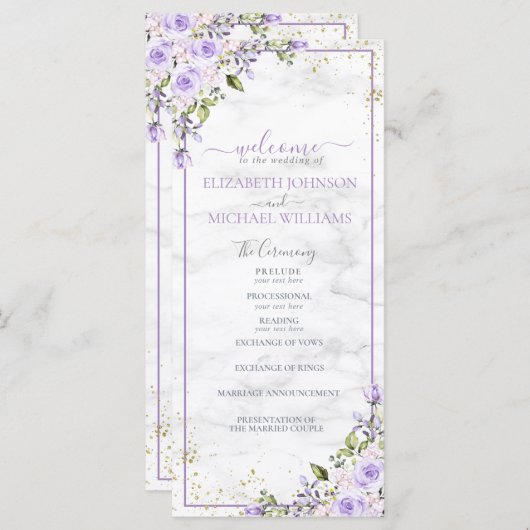 Rustikales Lilac Lavender Gold Marble Floral Progr (Vorne/Hinten)