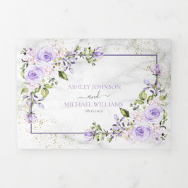 Rustikales Lilac Lavender Gold Marble Foto Hochzei Dreifach Gefaltete Einladung