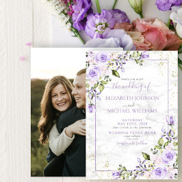 Rustikales Lilac Lavender Gold Marble Foto Hochzei Einladung