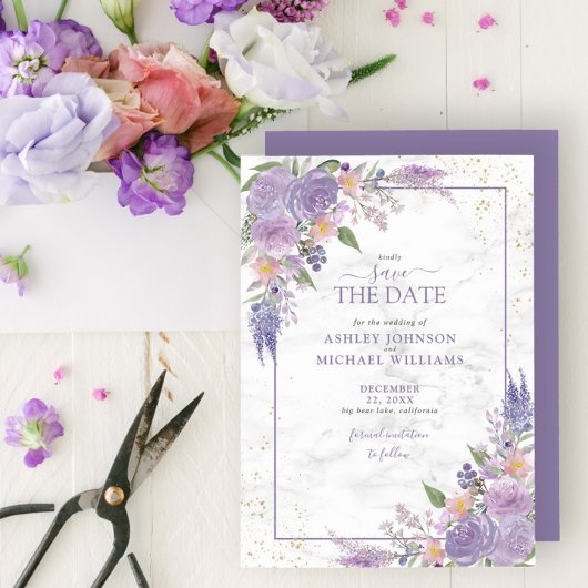 Rustikales Lilac Lavender Gold Save the Date