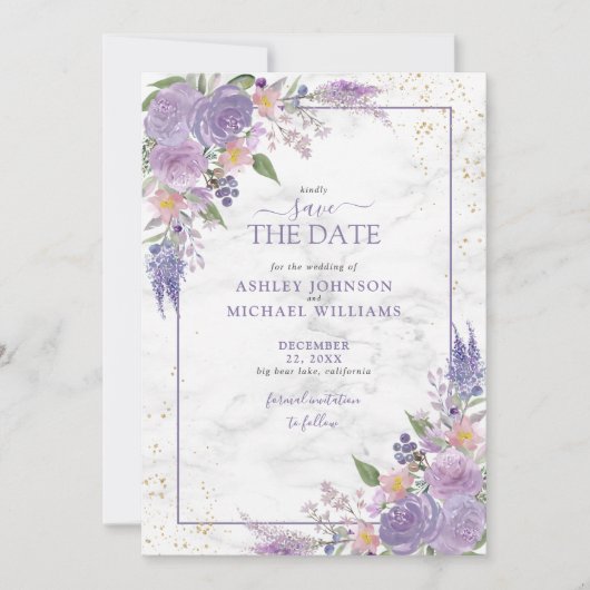 Rustikales Lilac Lavender Gold Save the Date (Vorderseite)