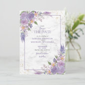 Rustikales Lilac Lavender Gold Save the Date (Stehend Vorderseite)