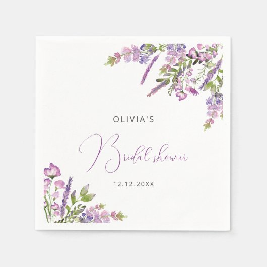 Rustikales Lilac Lila Floral Brautparty Napkins Serviette (Vorderseite)