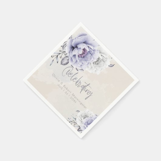 Rustikales Lilac und Alabaster Peony Floral Serviette (Ecke)