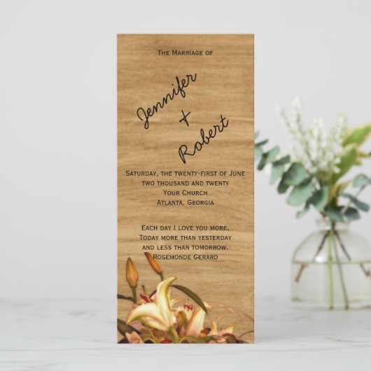 Rustikales Lily Watercolor Hochzeitsprogramm Programm (Stehend Vorderseite)