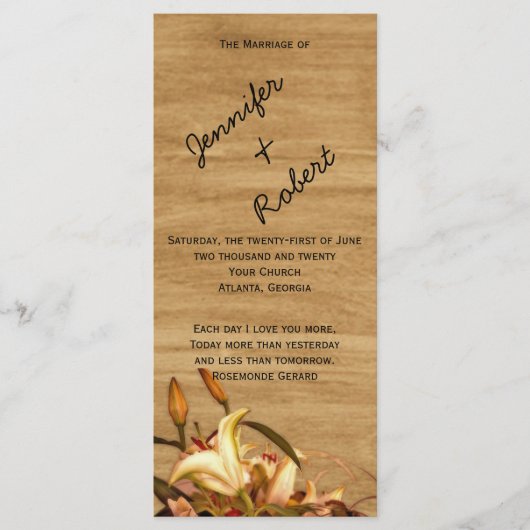 Rustikales Lily Watercolor Hochzeitsprogramm Programm (Vorderseite)