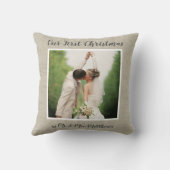 Rustikales Linen First Christmas Newlyweds Foto Kissen (Rückseite)