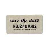 Rustikales Linen Script Save the Date Adressaufkleber (Vorne)