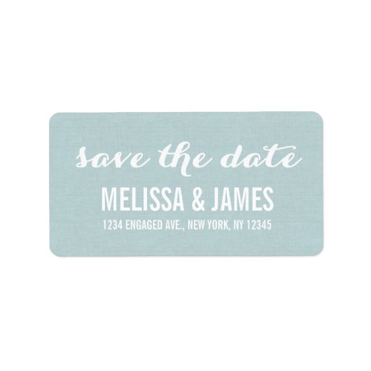 Rustikales Linen Script Save the Date Adressaufkleber (Vorne)