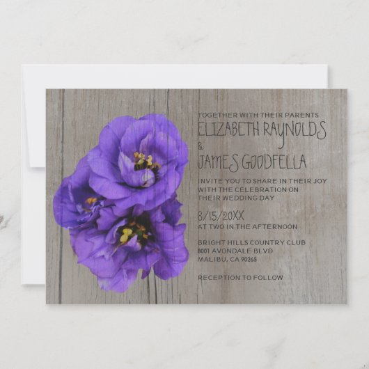 Rustikales Lisianthus Wedding Einladungen (Vorderseite)