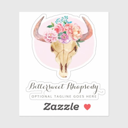 Rustikales Logo für Bohemische Kuhschädelfarbe Aufkleber (Blatt)