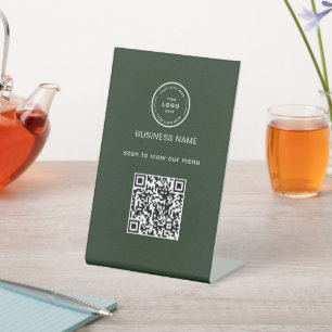 Rustikales Logo Restaurant-Menü QR-Code Geschäftsp Sockelschild