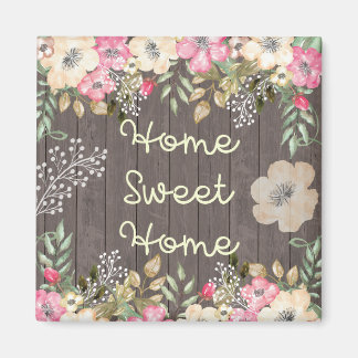 Rustikales Look Zuhause Sweet Zuhause Floral Wood Magnet