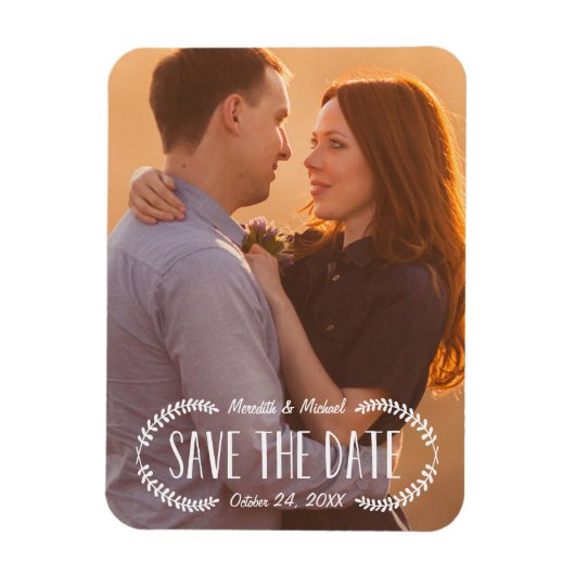 Rustikales Lorbeer | Foto Save-the-Date Magnet (Vertikal)