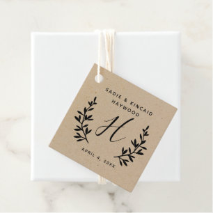 Rustikales Lorbeer-Kraft-Hochzeitsmonogramm Danke Geschenkanhänger
