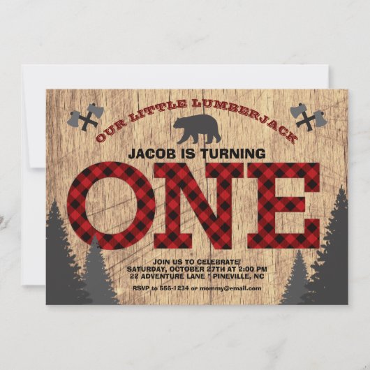 Rustikales Lumberjack Buffalo Kariert Erster Gebur Einladung (Vorderseite)