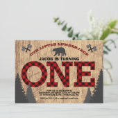 Rustikales Lumberjack Buffalo Kariert Erster Gebur Einladung (Stehend Vorderseite)