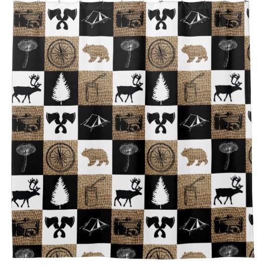 Rustikales Lumberjack Camping Adventure Duschvorhang (Vorderseite)