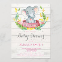 Rustikales Mädchen Elephant Baby Dusche Einladung