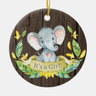 Rustikales Mädchen Elephant Babydusche gelb Keramik Ornament