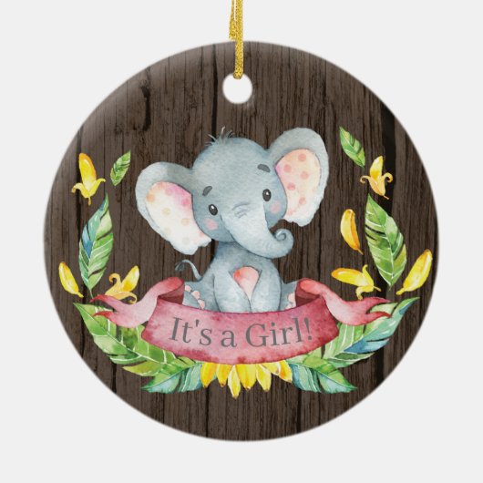 Rustikales Mädchen Elephant Babydusche Rosa Keramik Ornament (Hinten)