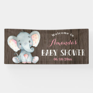Rustikales Mädchen Elephant Babydusche Rosa und Gr Banner