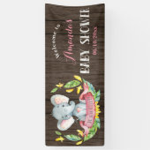 Rustikales Mädchen Elephant Babydusche Rosa und Gr Banner (Vertikal)