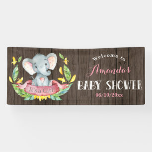 Rustikales Mädchen Elephant Babydusche Rosa und Gr Banner