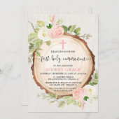 Rustikales Mädchen erster Kommune Wald rot Rosa Einladung (Vorne/Hinten)